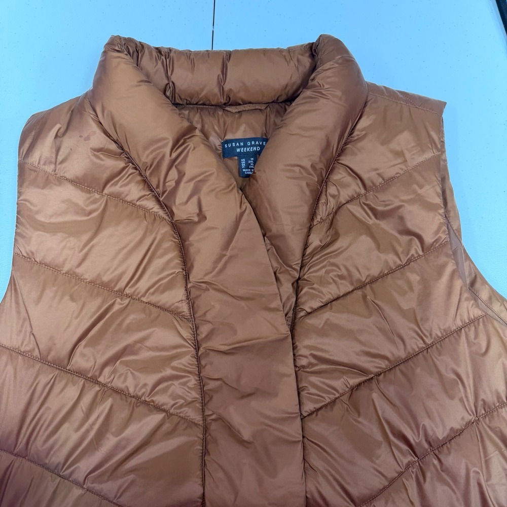 Susan Graver Weekend Puffer Vest Women Rust Orange Collared Snap Quilted QVC